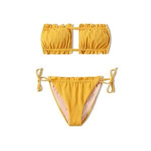 New‎ Yellow Bikini Sexy Strapless Bandeau Bikini 981 Metallic Frilly Side Tie M